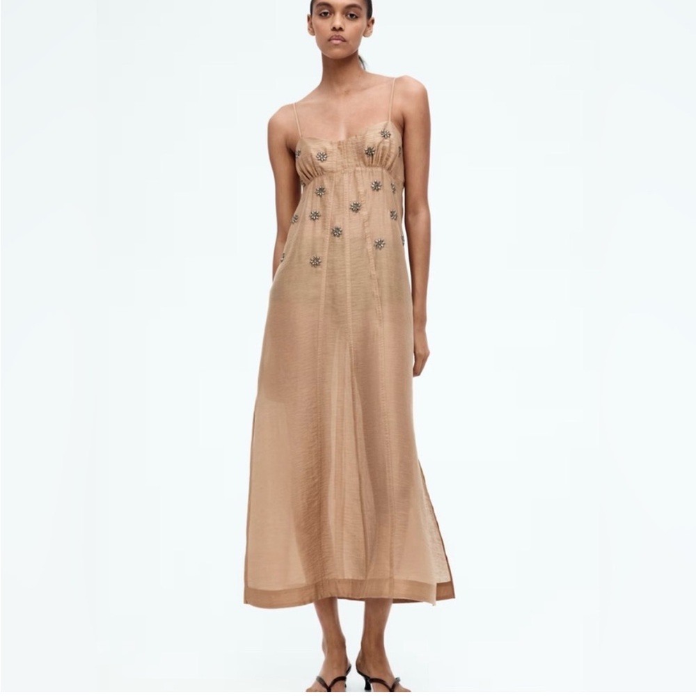 H&M Edition Sheer Tan Dress with Embellishments